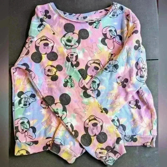 Disney Sweater Pullover Girls Junior Large Tie Dye Mickey Mouse Minny Mouse - Picture 1 of 4